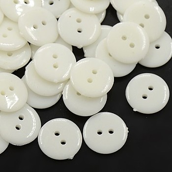 Acrylic Sewing Buttons, Plastic Buttons for Costume Design, 2-Hole, Dyed, Flat Round, White, 12x2mm, Hole: 1mm