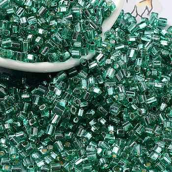 Glass Seed Beads, Silver Lined, Square, Sea Green, 3~3.5x2.5~3x2.5~3mm, Hole: 1mm, about 10714pcs/pound