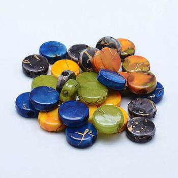 Drawbench Acrylic Beads, Spray Painted, Flat Round, Mixed Color, 16.5x6mm, Hole: 3.5mm, about 500pcs/500g