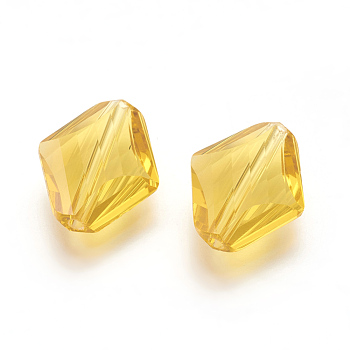 Imitation Austrian Crystal Beads, Grade AAA, Faceted, Rhombus, Gold, 14~14.5x12x5~7mm, Hole: 0.9~1mm