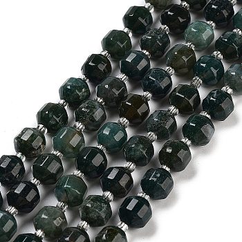 Natural Moss Agate Beads Strands, Faceted Bicone Barrel Drum, with Seed Beads, 8mm, Hole: 1.1mm, about 38pcs/strand, 15.20''(38.6cm)