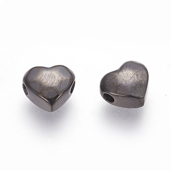 304 Stainless Steel Beads, Heart, Manual Polishing, Electrophoresis Black, 7.5x8.5x4mm, Hole: 1.5~1.6mm
