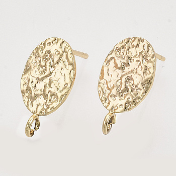 Brass Stud Earring Findings, with Loop, Nickel Free, Oval, Real 18K Gold Plated, 16x8.5mm, Hole: 1.8mm, Pin: 0.8mm