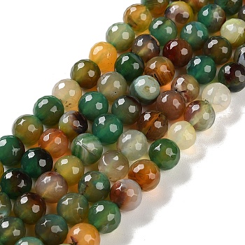 Natural Agate Beads Strands, Dyed & Heated, Faceted, Round, Green, 10mm, Hole: 0.8mm, about 37pcs/strand, 14.96''(38cm)