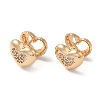 Brass Cubic Zirconia Hoop Earrings for Women, Heart, Light Gold, 12x10.5x11.5mm