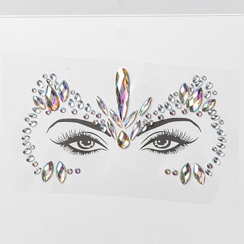 Acrylic Face Gems Stickers, Self Adhesive Temporary Tattoo, with Teardrop & Half Round & Horse Eye Rhinestones, Colorful, 0.3~3.55x0.3~0.9x0.15~0.4cm