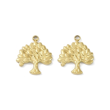 Ion Plating(IP) 304 Stainless Steel Pendants, Tree Charms, Real 18K Gold Plated, 16x13.5x2mm, Hole: 1.6mm