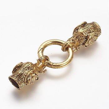 Alloy Spring Gate Rings, O Rings, with Cord Ends, Elephant, Antique Golden, 6 Gauge, 76mm, Hole: 8mm