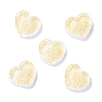 Transparent Resin Cabochons, with Glitter, Heart, Lemon Chiffon, 18x19.5x6.5mm