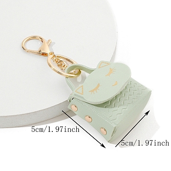 Cat Pattern PU Leather Mini Coin Purse Charm Keychain, Wallet Pouch, Portable Storage Bag for Women, Honeydew, 5x5cm