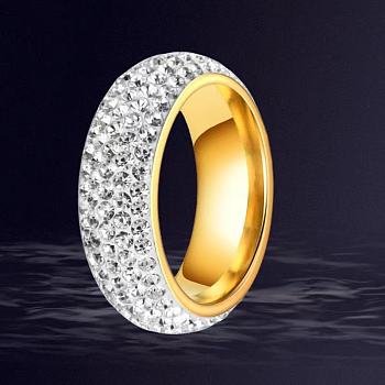 201 Stainless Steel Finger Rings for Women, with Polymer Clay Rhinestone, Golden, US Size 7(17.3mm)