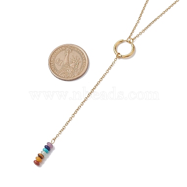 Natural & Synthetic Mixed Gemstone Rondelle Lariat Necklaces(NJEW-JN04640)-3