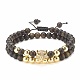 2Pcs 2 Style Natural Obsidian & Synthetic Hematite Braided Bead Bracelets Set with Cubic Zirconia Leopard(BJEW-JB08119-01)-1