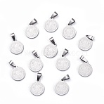 Non-Tarnish Flat Round with San Benito & Word 304 Stainless Steel Charms, Stainless Steel Color, 15x12x1.2mm, Hole: 4x6.5mm(X-STAS-I036-03C)