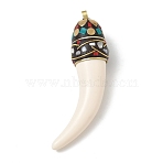 Brass & Resin & Polymer Clay & Natural Shell Big Pendants, Horn Cornicello Charm, Wheat, 91~93.5x22.5~24x23.5~24.5mm, Hole: 4~4.5x4.5~5mm(RE-CBAE318-15A)