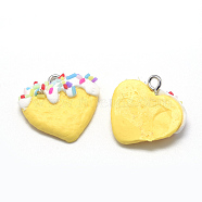 Handmade Polymer Clay Pendants, Heart, Gold, 22~25x22~24x4~6mm, Hole: 2mm(X-CLAY-Q240-006F)