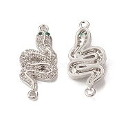 Brass Micro Pave Clear & Green Cubic Zirconia Connector Charms, Snake Links, Platinum, 23x11x2mm, Hole: 1mm(KK-E068-VB056)
