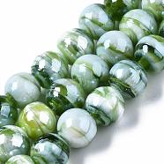 Handmade Lampwork Beads, Pearlized, Round, Lawn Green, 12mm, Hole: 2mm(LAMP-S005-2)