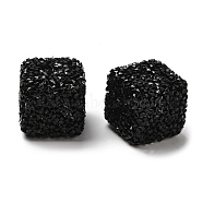 Resin Beads, with Rhinestone, Drusy Cube, Black, 16x16x16mm, Hole: 3.6mm(RESI-C038-02A)