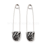 316 Surgical Stainless Steel Safety Pin Hoop Earrings for Women, Antique Silver, Eagle, 42x5x10mm(EJEW-Z050-32C-AS)