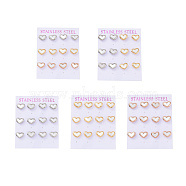 Heart 304 Stainless Steel Shell Stud Earrings, with Ear Nut, Mixed Color, 9x11mm, Pin: 0.8mm, 6 pairs/card(STAS-D188-10)