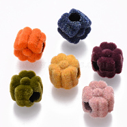 Flocky Acrylic Beads, Flower, Mixed Color, 11x9mm, Hole: 4mm(FIND-R079-16)