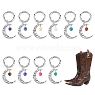 20Pcs 10 Style Tibetan Style Gemstone Bead Shoe Charms, with Alloy Moon & Spring Gate Rings, Antique Silver, 70mm, 2pcs/style(HJEW-AB00708)