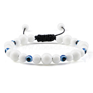 Round Natural White Jade Braided Beaded Bracelets, Adjustable Evil Eye Resin Bracelets for Women Men(XM7085-4)