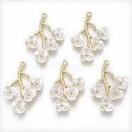 Alloy Pendants, with ABS Plastic, Branch and Leaves, White, Light Gold, 38x27~29x5.5mm, Hole: 2mm(PALLOY-R116-14)