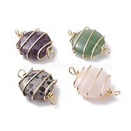 Flat Round Natural Mixed Gemstone Link Connectors, with Real 18K Gold Plated Eco-Friendly Copper Wire, 31~34x21~22x8~10mm, Hole: 3~3.6mm(PALLOY-JF01127)