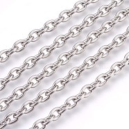 304 Stainless Steel Cable Chains, Unwelded, Oval, Stainless Steel Color, 7x5x1.5mm(CHS-L017-09C)