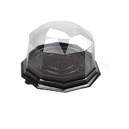 Plastic Cake Containers, Disposable Dessert Cake Boxes, with Lids, Polygon, Black, 103x60mm(PAAG-PW0014-04)