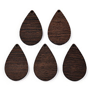 Natural Wenge Wood Pendants, Undyed, Teardrop Charms, Coconut Brown, 38x23.5x3.5mm, Hole: 1.8mm(WOOD-T023-28B-01)