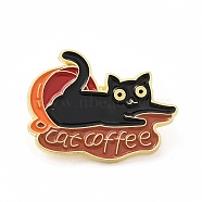 Cat with Word Enamel Pin, Golden Alloy Brooch for Backpack Clothes, Black, 22x30.5x1.5mm(JEWB-B005-03G-01)