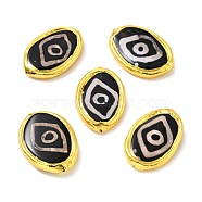 Tibetan Style dZi Beads, Natural Agate Beads, with Golden Tone Brass Findings, Lead Free & Cadmium Free, Horse Eye, 1-Eye, 24~26.5x37~37.5x5~7mm, Hole: 1mm(KK-F836-05G)