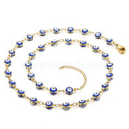 Enamel Evil Eye Link Chain Necklace, Golden Stainless Steel Necklace, Blue, 17.72 inch(45cm)(PO5929-2)