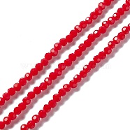 Faceted(32 Facets) Glass Beads Strands, Round, Red, 4mm, Hole: 1mm, about 99~107pcs/strand, 14.09~15.43''(35.8~39.2cm)(EGLA-J042-35A-05)