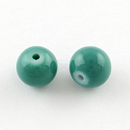 Painted Glass Beads Strands, Baking Paint, Round, Light Sea Green, 10mm, Hole: 1.3~1.6mm, about 80pcs/strand, 31.4 inch(X-DGLA-S071-10mm-B31)