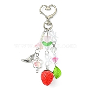 Acrylic & Glass Pendant Keychains, with Heart Swivel Lobster Claw Clasp, for Car Key Bag Decoration, Strawberry, Colorful, 11cm(KEYC-FZ00008)