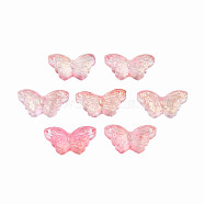 Transparent Spray Painted Glass Beads, with Glitter Powder, Butterfly, Salmon, 8x15x5mm, Hole: 0.9mm(GLAA-S190-018A-A01)