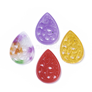 Carved Natural White Jade Pendants, Dyed, Teardrop, Mixed Color, 25x17x1~3mm, Hole: 1mm(G-L495-42)