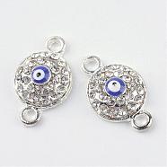 Alloy Rhinestone Links connectors, Evil Eye, with Enamel, Silver, 18x10.5x4mm, Hole: 2mm(ALRI-Q065-35S)