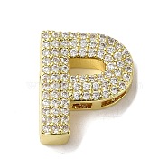 Brass Beads, with Clear Cubic Zirconia, Letter P, 20.5x17x5.5mm, Hole: 4.5x2.5mm(KK-D098-04P-G)