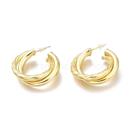 Brass Half Hoop Earrings, with Steel Pin and Plastic Ear Nuts, Long-Lasting Plated, Real 18K Gold Plated, 31x32x8.7mm, Pin: 0.7mm(EJEW-H104-02G)