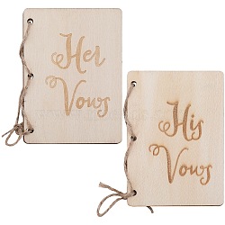 Creative Wooden Greeting Cards, Wedding Vows Book, with Jute Rope and Kraft Paper, Rectangle with Word, Antique White, 105x75x2mm(DIY-WH0349-171D)