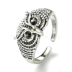 Owl Alloy Open Cuff Rings, Lead Free & Cadmium Free, Antique Silver, 11mm, Inner Diameter: Adjustable(RJEW-K275-41AS)