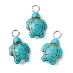 Dyed Synthetic Turquoise Pendants, with Iron Pins, Turtle, Turquoise, 22.5x14x7mm, Hole: 2.5mm(PALLOY-JF02924-01)