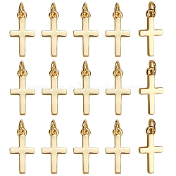 Brass Pendants, with Jump Ring, Cross, Real 18K Gold Plated, 15x8x1.5mm, Hole: 3.5mm, 16pcs/set(KK-CN0003-33A)