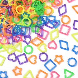 Acrylic Linking Rings, Quick Link Connector, Mixed Shapes, Triangle/Rhombus/Star, Mixed Color, 16.5~24.5x16~17.5x2.4~2.8mm, Inner Diameter: 8.2~15.8x10~12.5mm, about 2000pcs/500g(OACR-Q183-01)