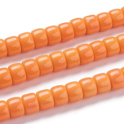 K9 Glass Beads Strands, Imitation Jade Glass Beads, Column, Dark Orange, 8~8.5x5.5~6mm, Hole: 1.4mm, about 67pcs/Strand, 15.83 inch(40.2cm)(GLAA-K039-C14)